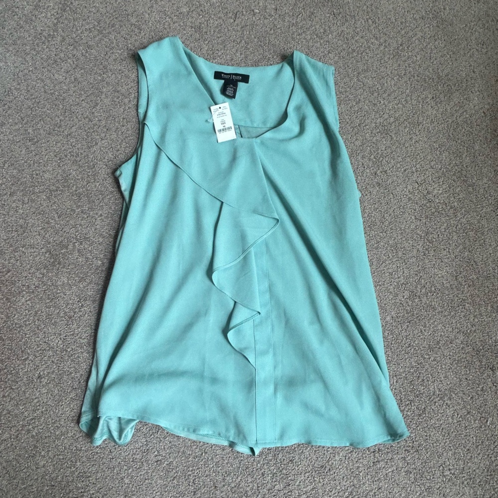 White House Black Market Blue Sleeveless Ruffled Top